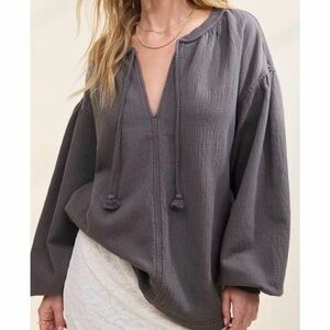 NWT AE Aerie Easy Sweatshirt Tassels American Eagle in Gray Size L Boho  Gauze